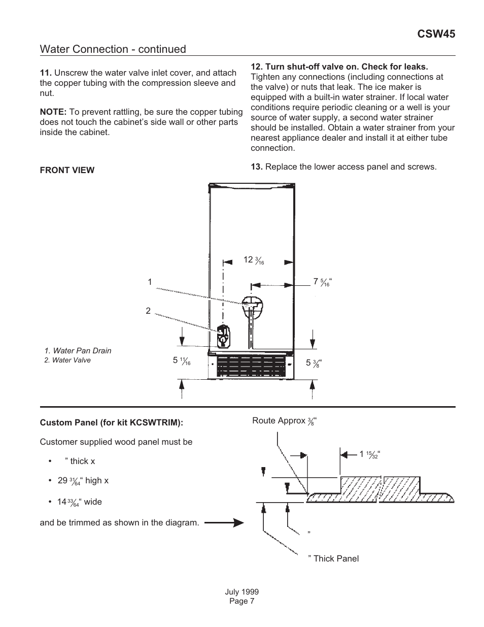 Water connection - continued, Csw45 | Scotsman CSW45 User Manual | Page 7 / 24