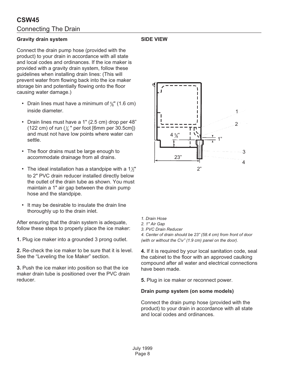 Connecting the drain, Csw45 | Scotsman CSW45 User Manual | Page 8 / 24