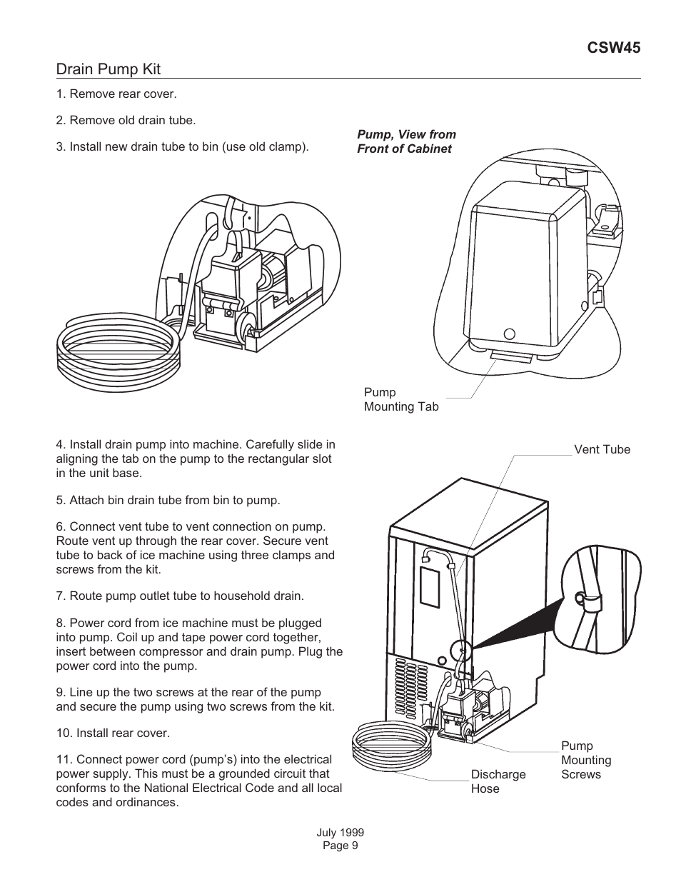 Drain pump kit, Csw45 | Scotsman CSW45 User Manual | Page 9 / 24