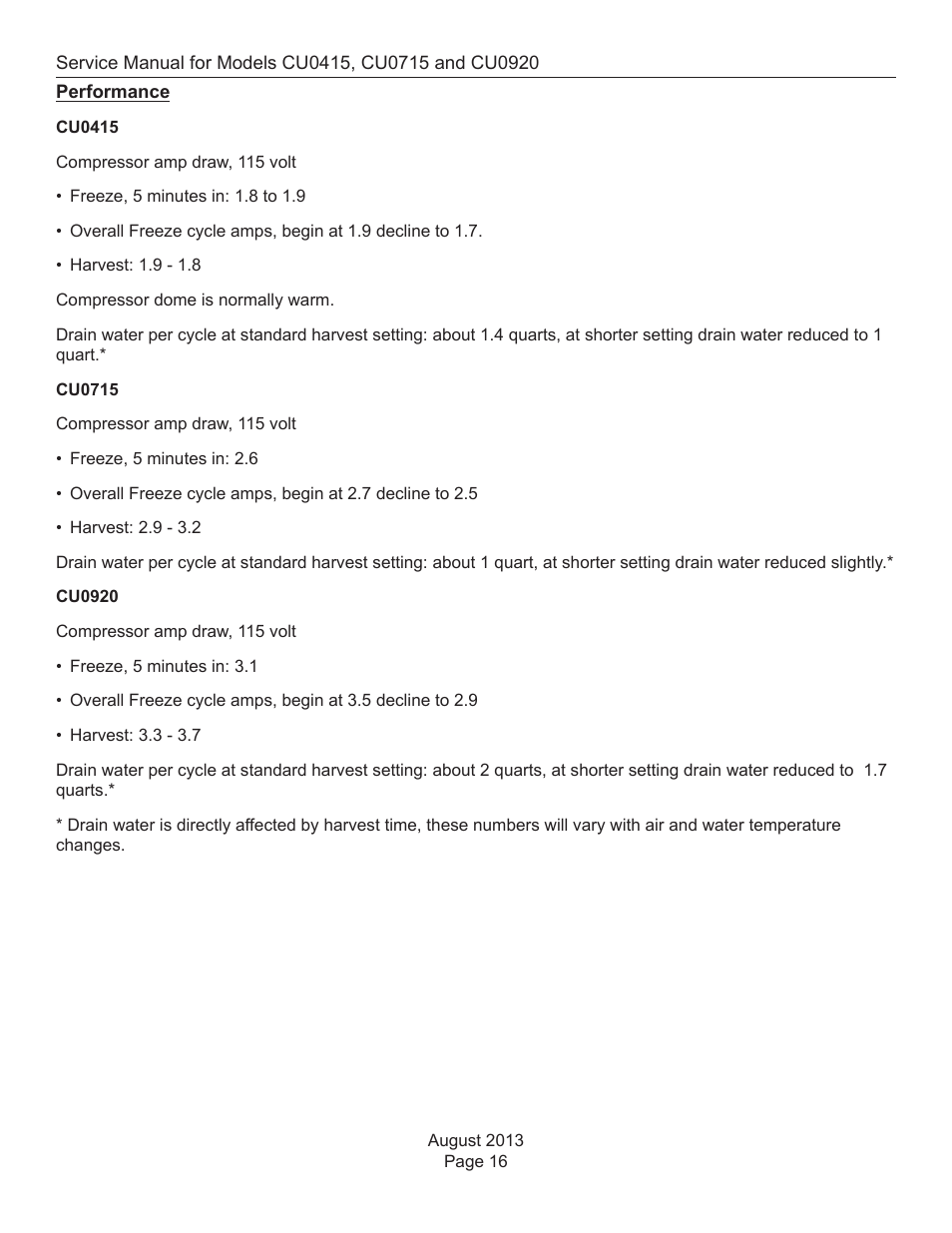 Performance | Scotsman CU0415 User Manual | Page 17 / 31