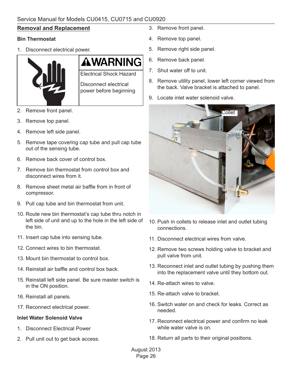 Removal and replacement | Scotsman CU0415 User Manual | Page 27 / 31