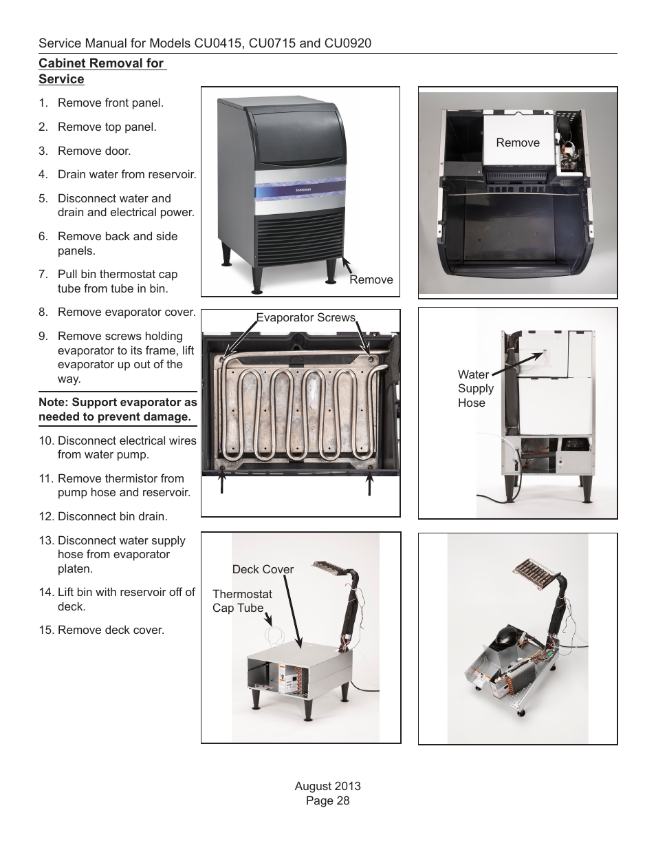 Cabinet removal for service | Scotsman CU0415 User Manual | Page 29 / 31