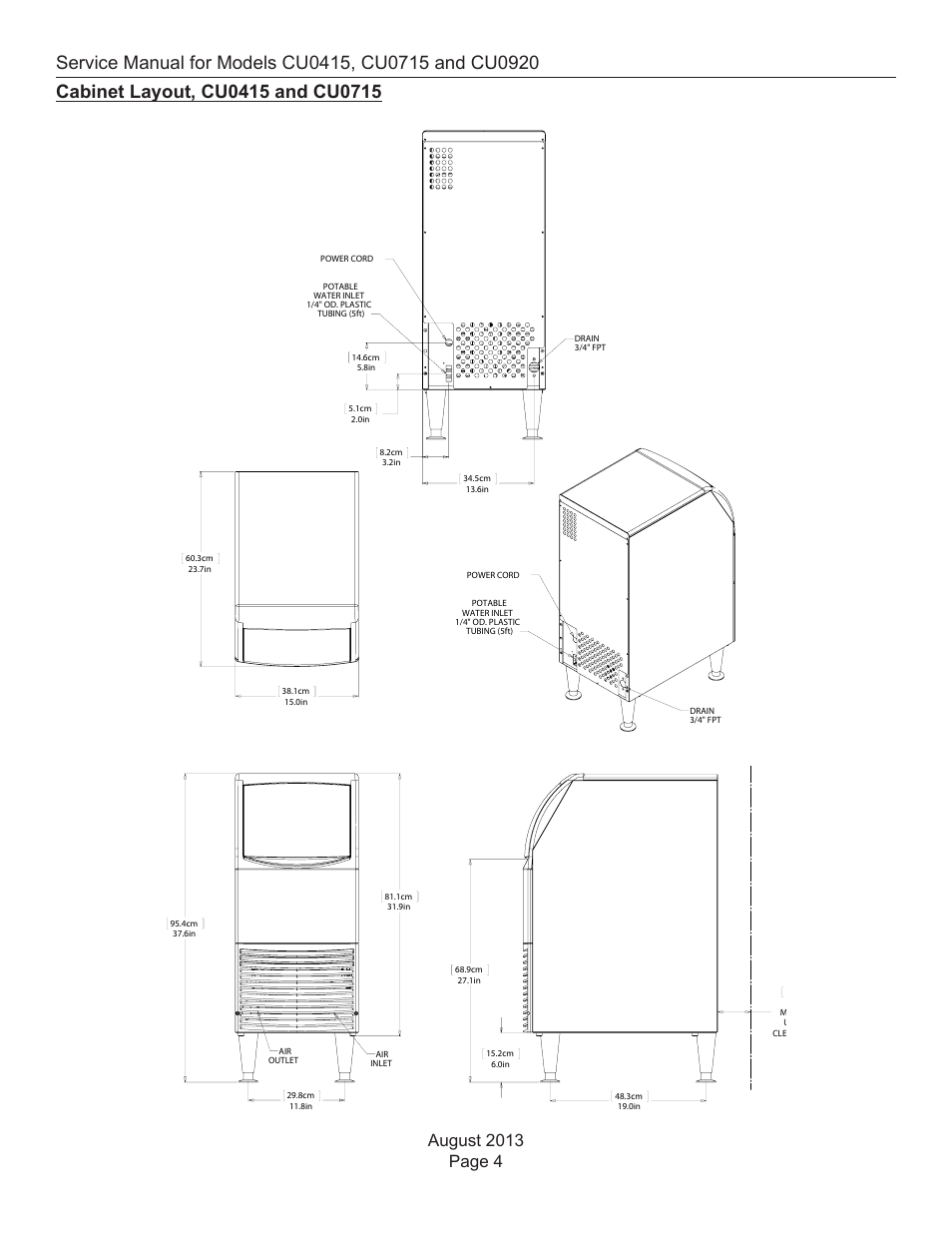 Cabinet layout, cu0415 and cu0715 | Scotsman CU0415 User Manual | Page 5 / 31