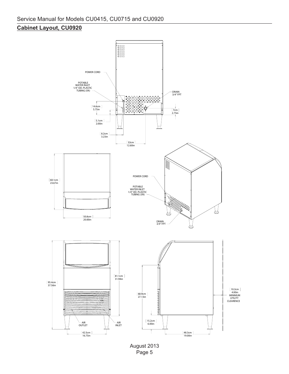Cabinet layout, cu0920 | Scotsman CU0415 User Manual | Page 6 / 31