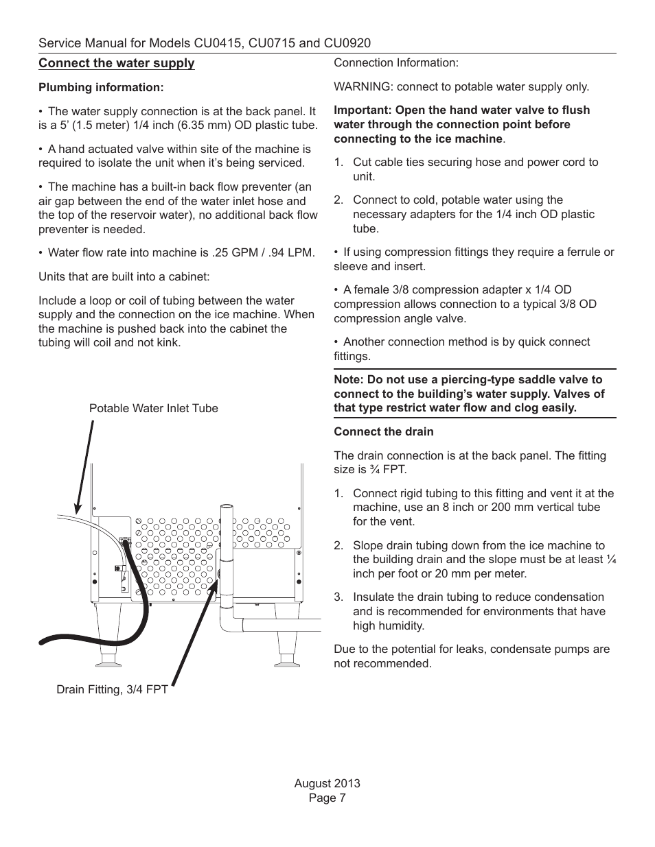 Connect the water supply | Scotsman CU0415 User Manual | Page 8 / 31