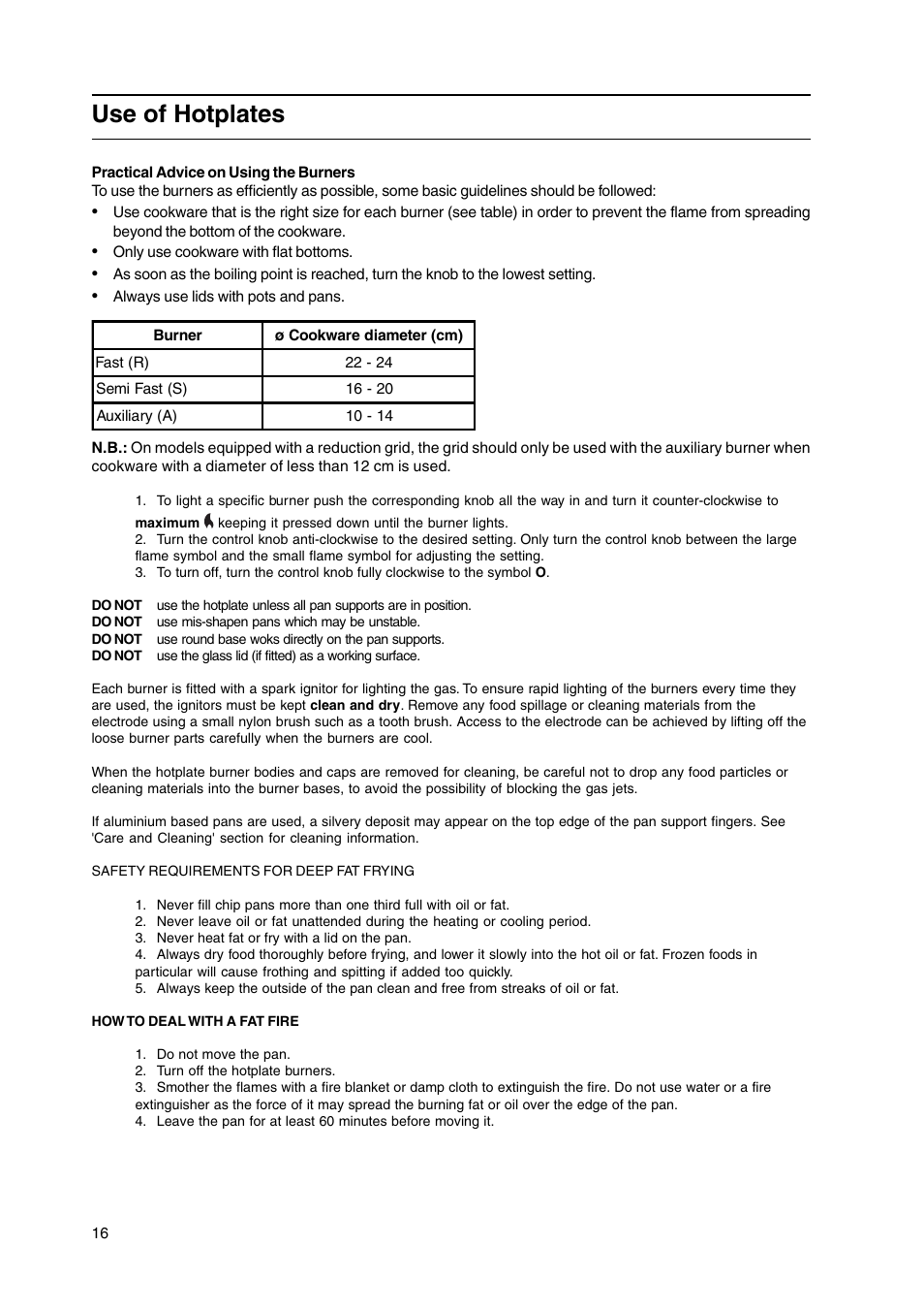 Use of hotplates | Cannon C50HNB User Manual | Page 16 / 28