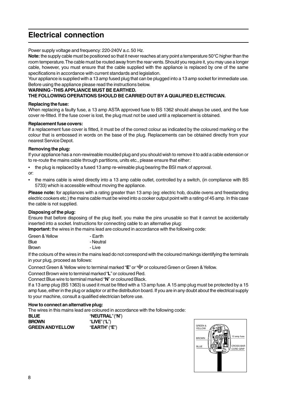 Electrical connection | Cannon C50HNB User Manual | Page 8 / 28