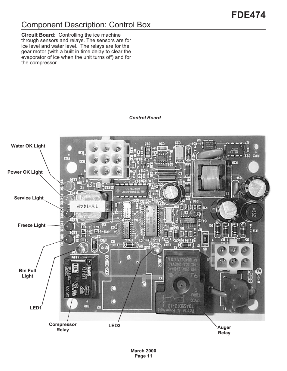 Fde474, Component description: control box | Scotsman FDE474 User Manual | Page 11 / 29