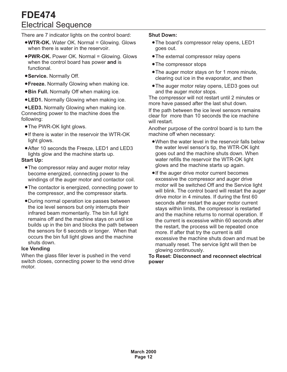 Fde474, Electrical sequence | Scotsman FDE474 User Manual | Page 12 / 29