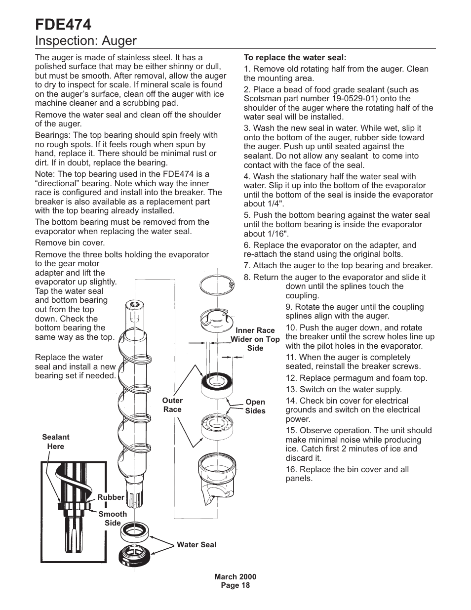 Fde474, Inspection: auger | Scotsman FDE474 User Manual | Page 18 / 29