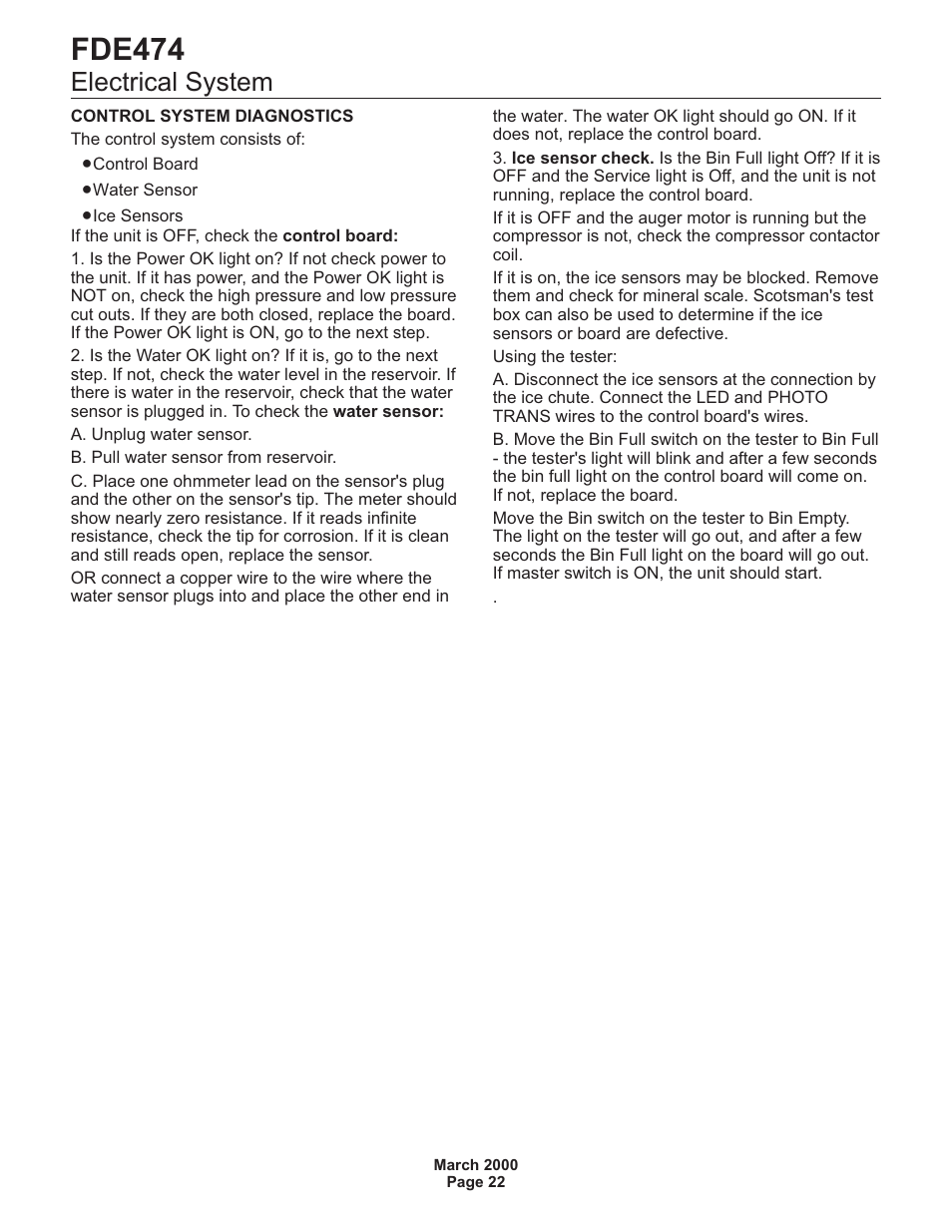 Fde474, Electrical system | Scotsman FDE474 User Manual | Page 22 / 29