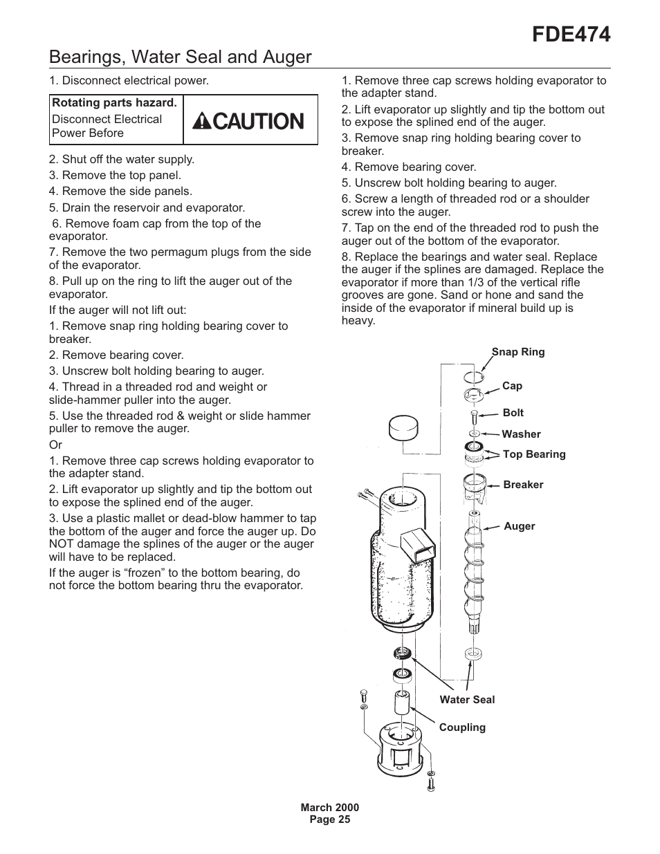 Fde474, Bearings, water seal and auger | Scotsman FDE474 User Manual | Page 25 / 29