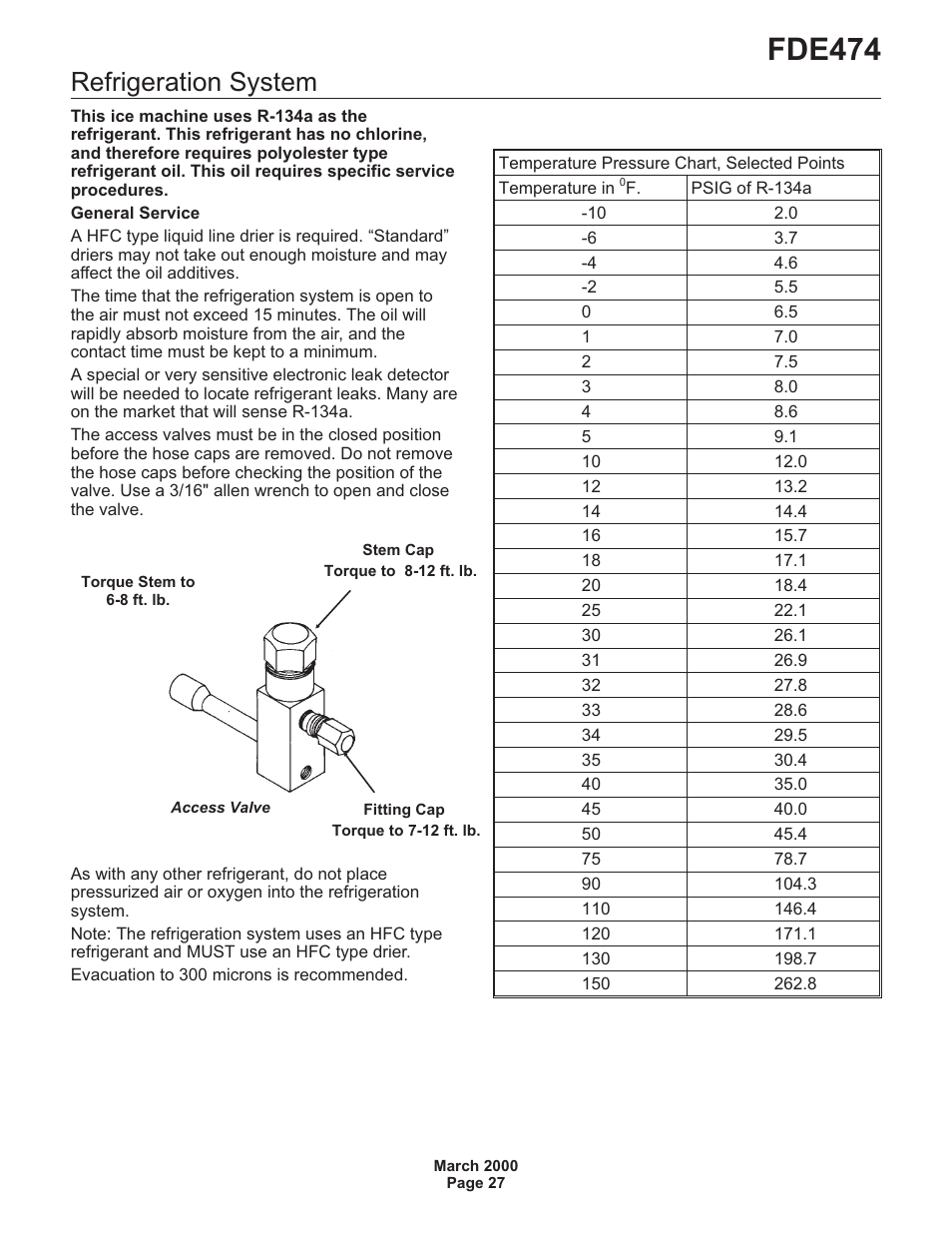 Fde474, Refrigeration system | Scotsman FDE474 User Manual | Page 27 / 29