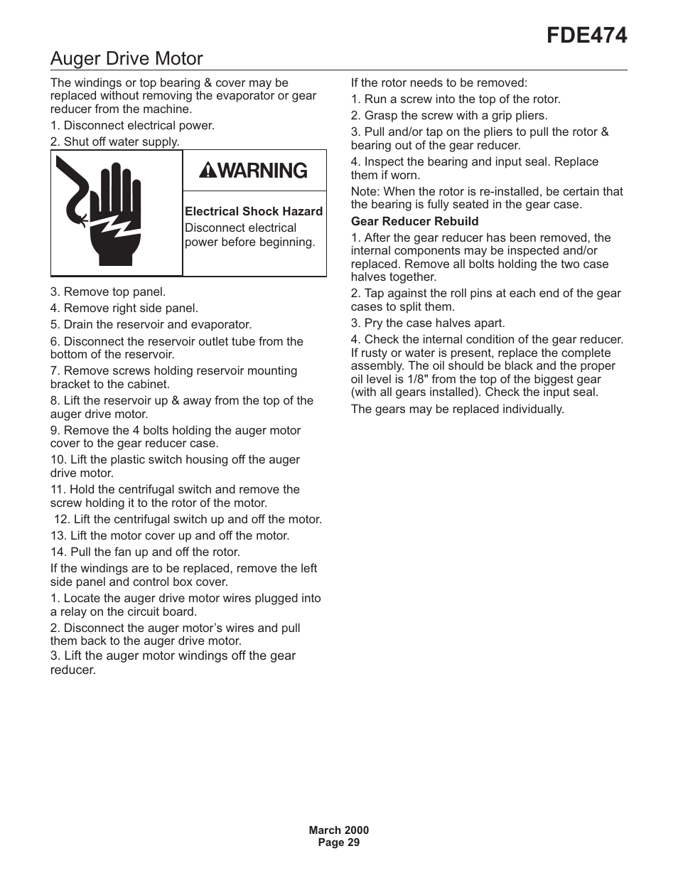 Fde474, Auger drive motor | Scotsman FDE474 User Manual | Page 29 / 29