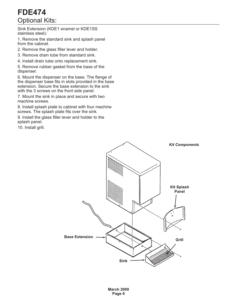 Fde474, Optional kits | Scotsman FDE474 User Manual | Page 6 / 29