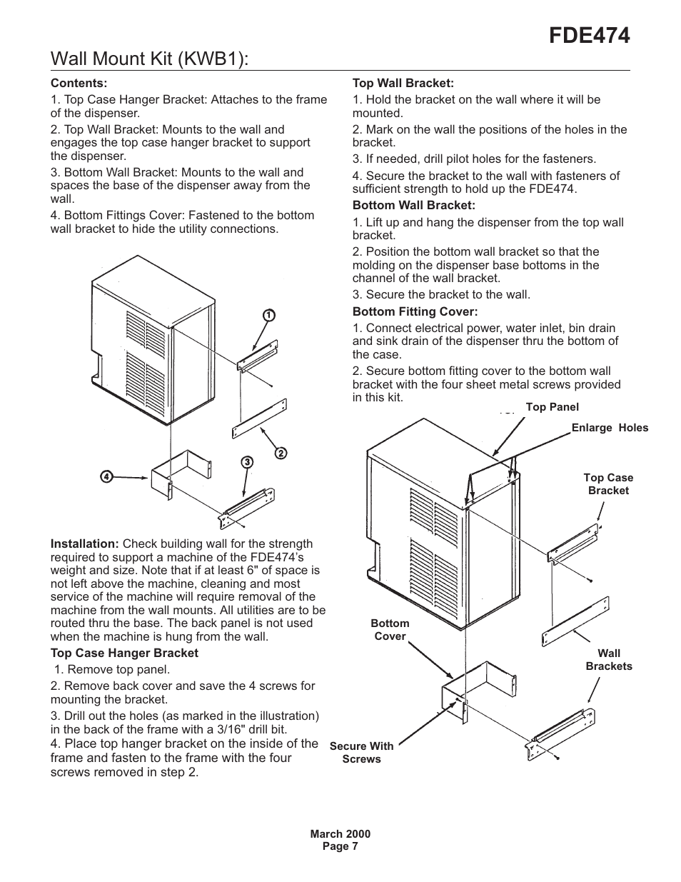 Fde474, Wall mount kit (kwb1) | Scotsman FDE474 User Manual | Page 7 / 29