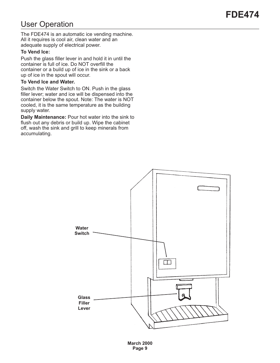 Fde474, User operation | Scotsman FDE474 User Manual | Page 9 / 29