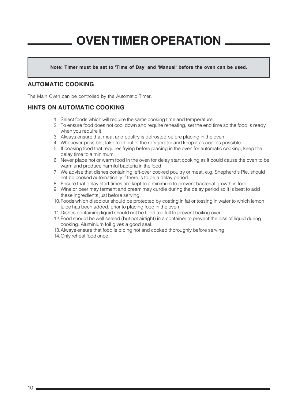 Oven timer operation | Cannon Kendal Pressure Cookers User Manual | Page 10 / 36