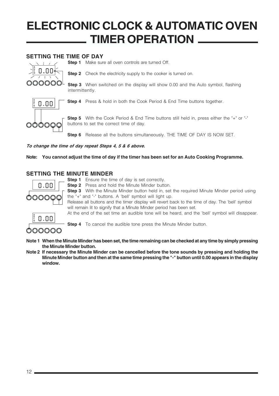 Electronic clock & automatic oven timer operation | Cannon Kendal Pressure Cookers User Manual | Page 12 / 36