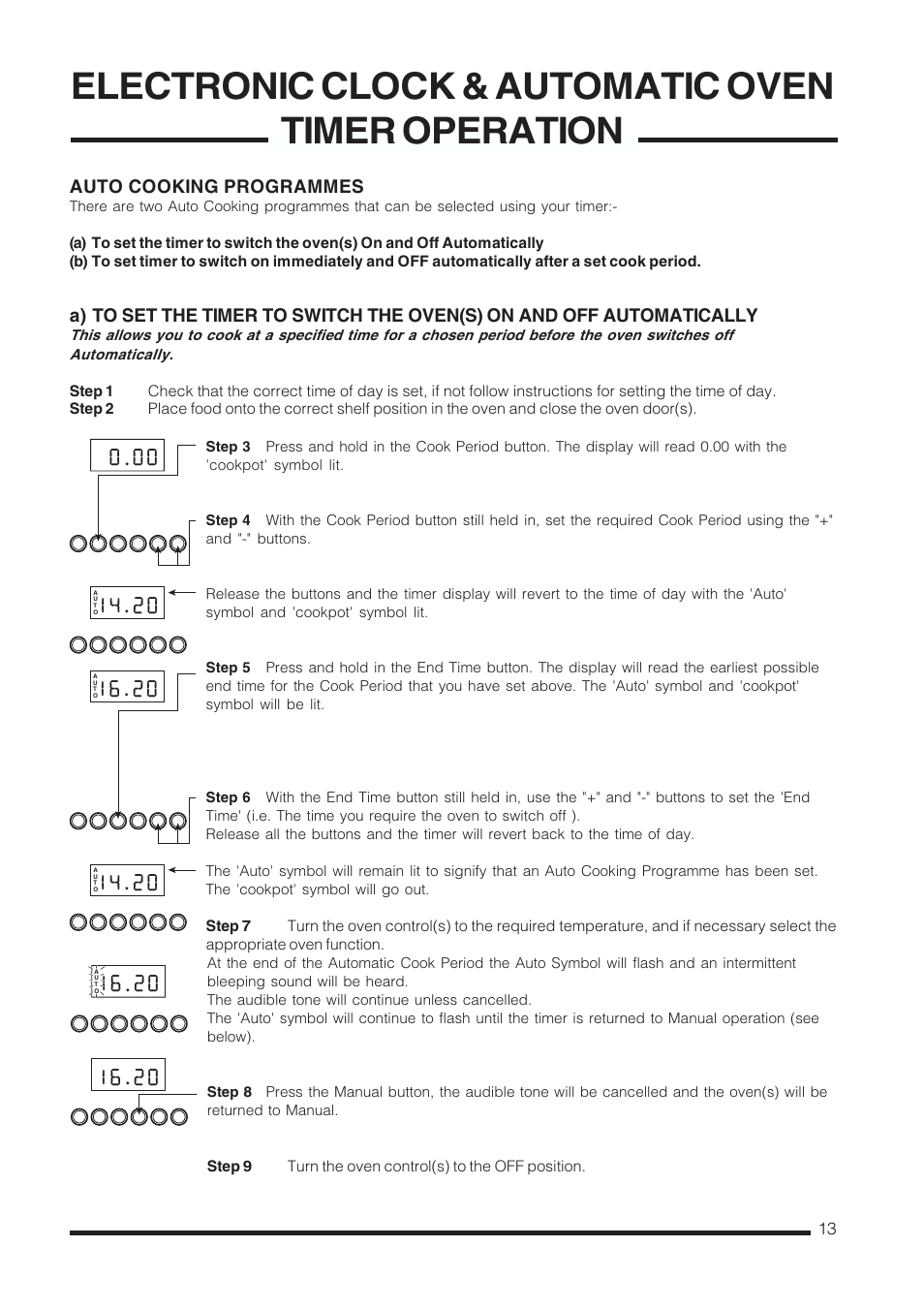 Electronic clock & automatic oven timer operation | Cannon Kendal Pressure Cookers User Manual | Page 13 / 36