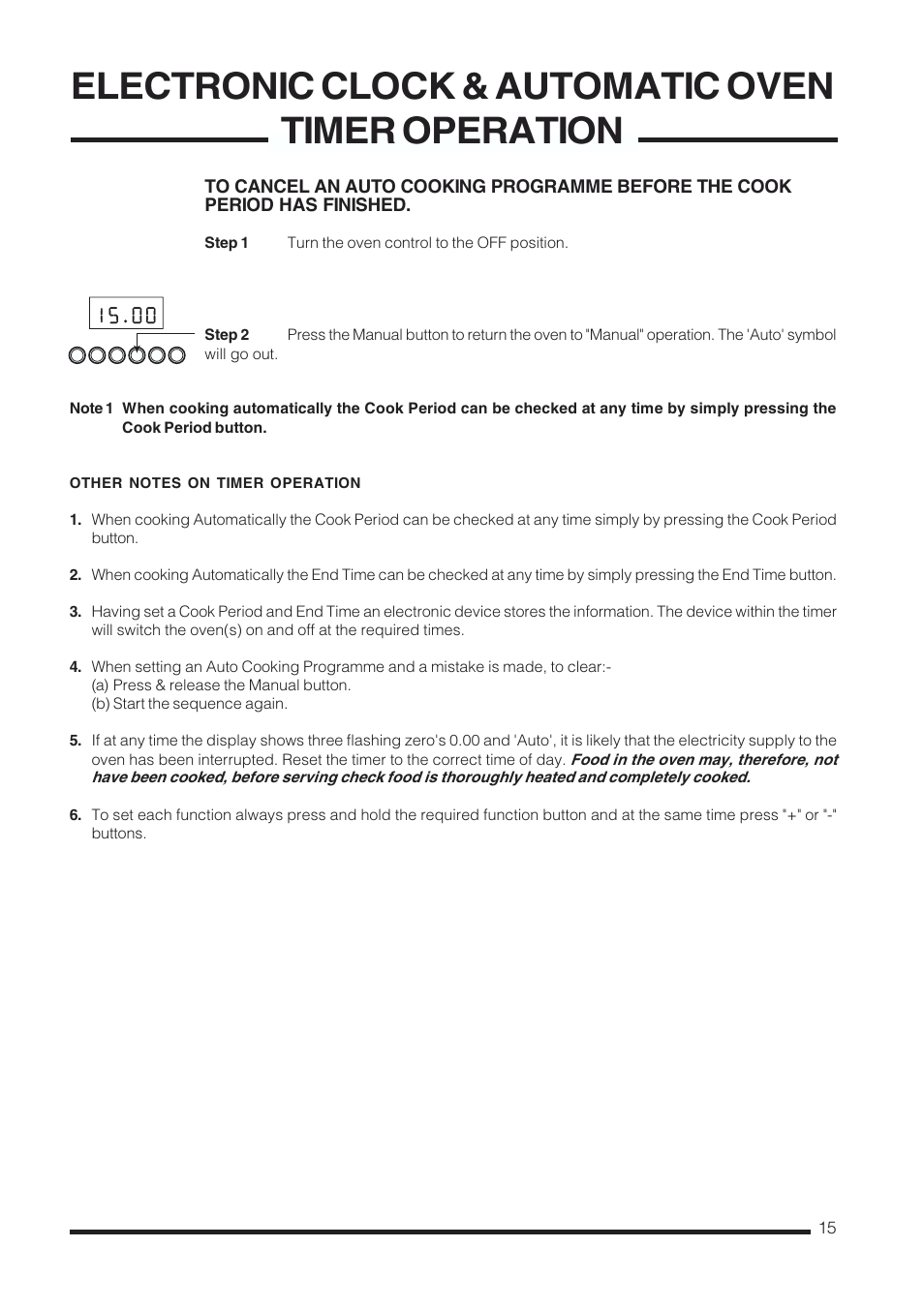 Electronic clock & automatic oven timer operation | Cannon Kendal Pressure Cookers User Manual | Page 15 / 36
