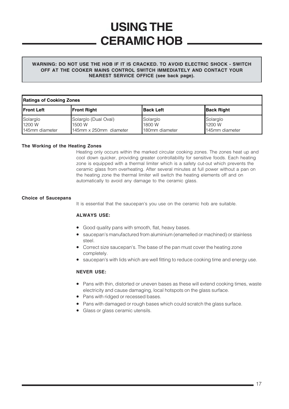 Using the ceramic hob | Cannon Kendal Pressure Cookers User Manual | Page 17 / 36