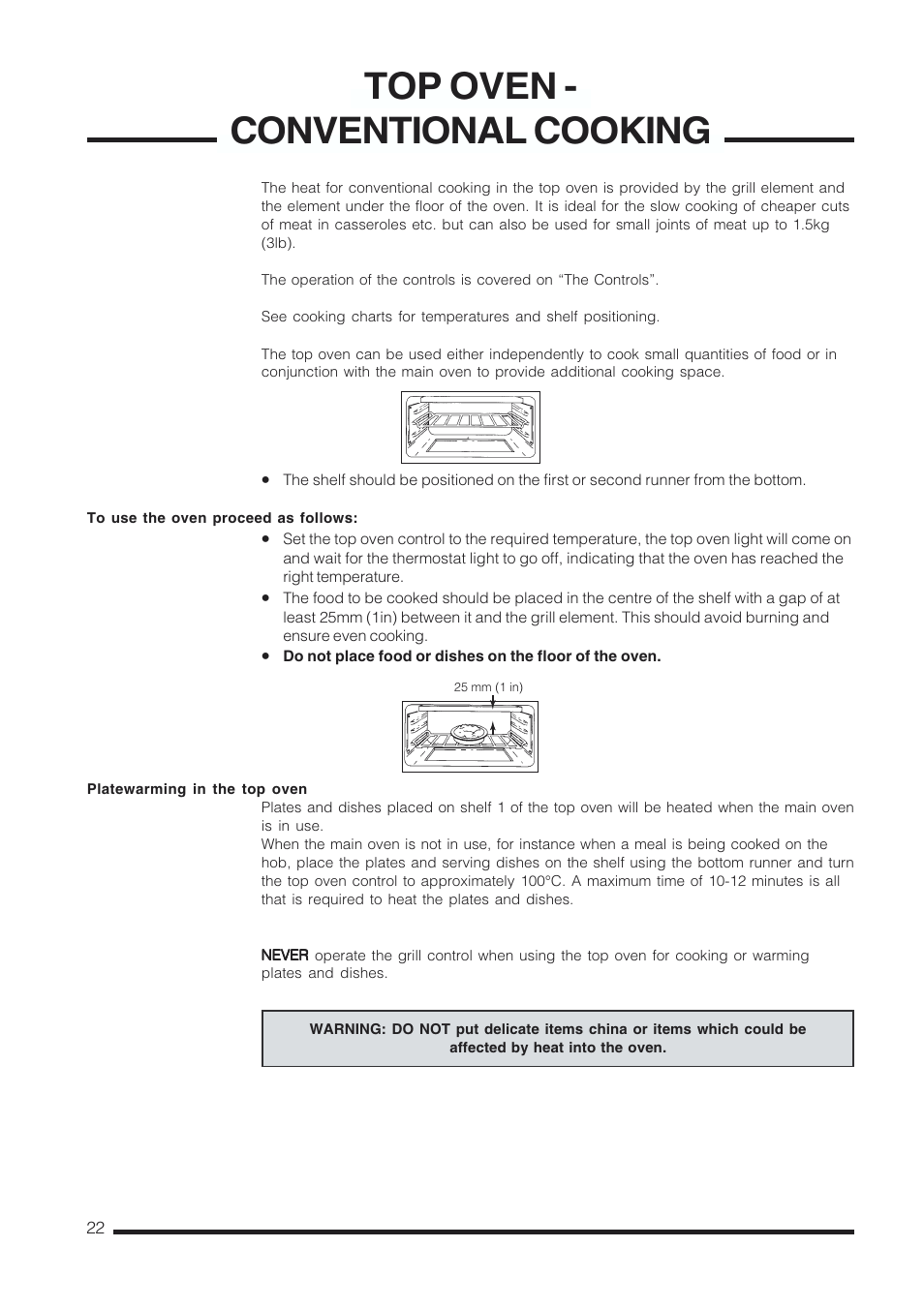 Top oven - conventional cooking | Cannon Kendal Pressure Cookers User Manual | Page 22 / 36