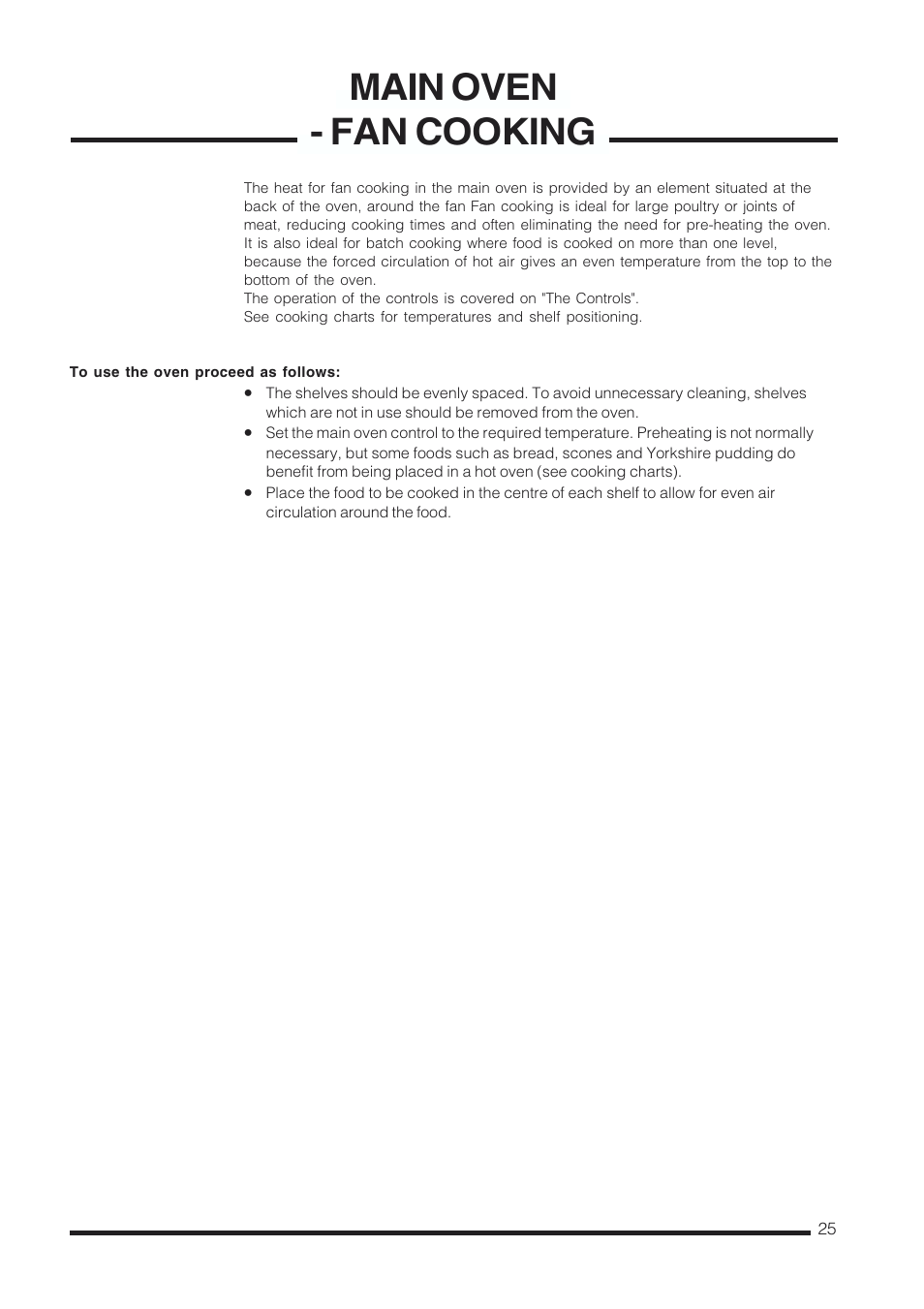 Main oven - fan cooking | Cannon Kendal Pressure Cookers User Manual | Page 25 / 36