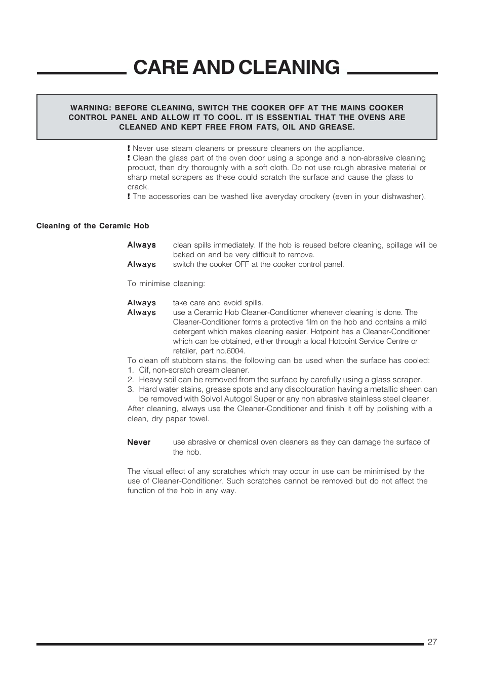 Care and cleaning | Cannon Kendal Pressure Cookers User Manual | Page 27 / 36