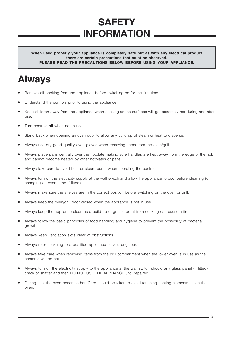 Safety information, Always | Cannon Kendal Pressure Cookers User Manual | Page 5 / 36