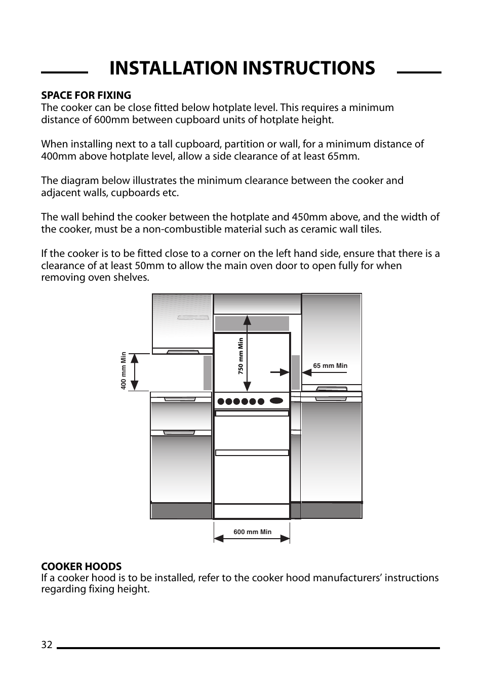 Installation instructions | Cannon PEMBROKE 10592G User Manual | Page 32 / 40