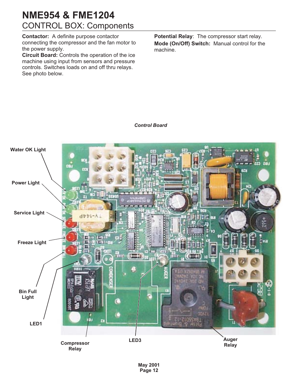 Control box: components | Scotsman NME954 User Manual | Page 12 / 32