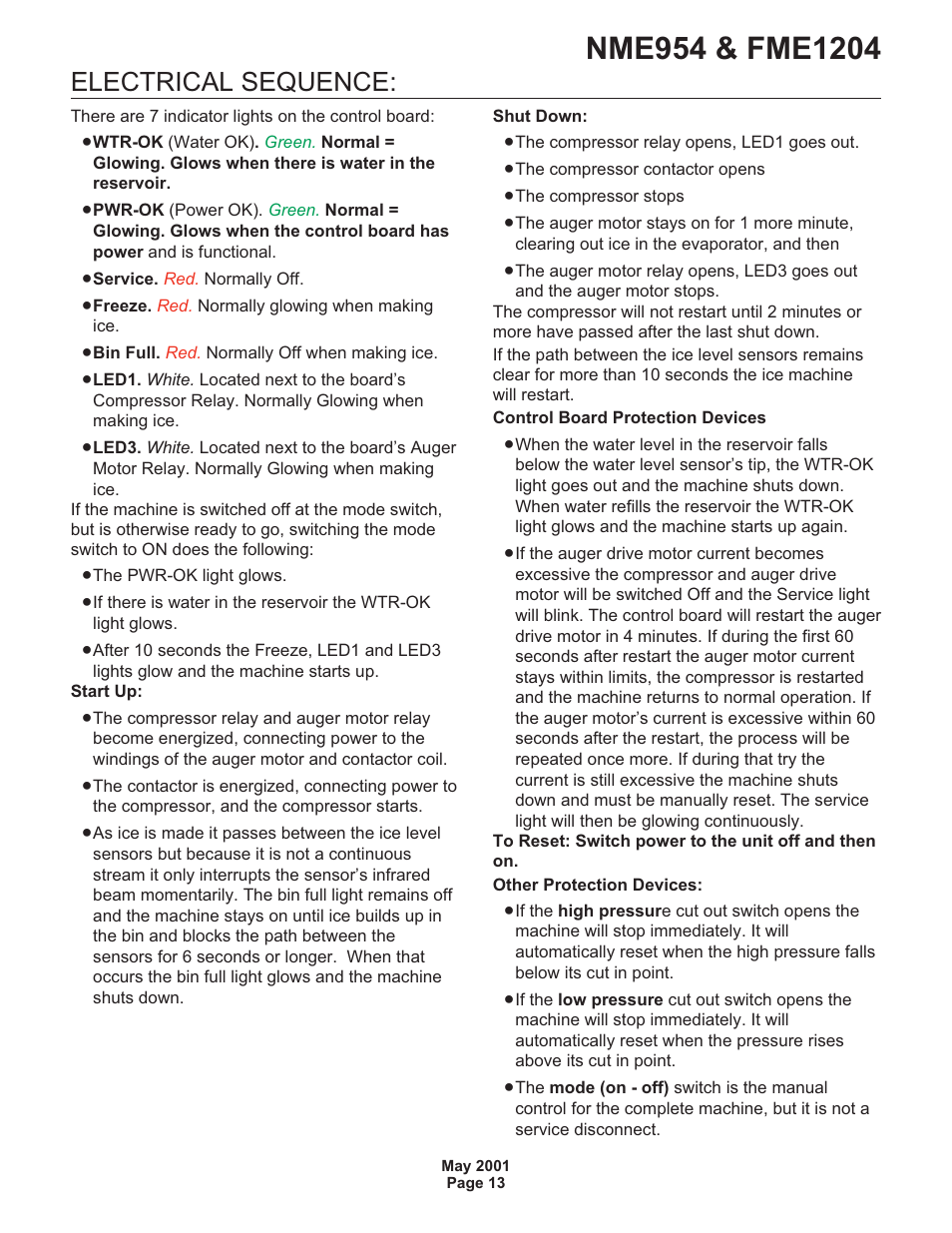 Electrical sequence | Scotsman NME954 User Manual | Page 13 / 32