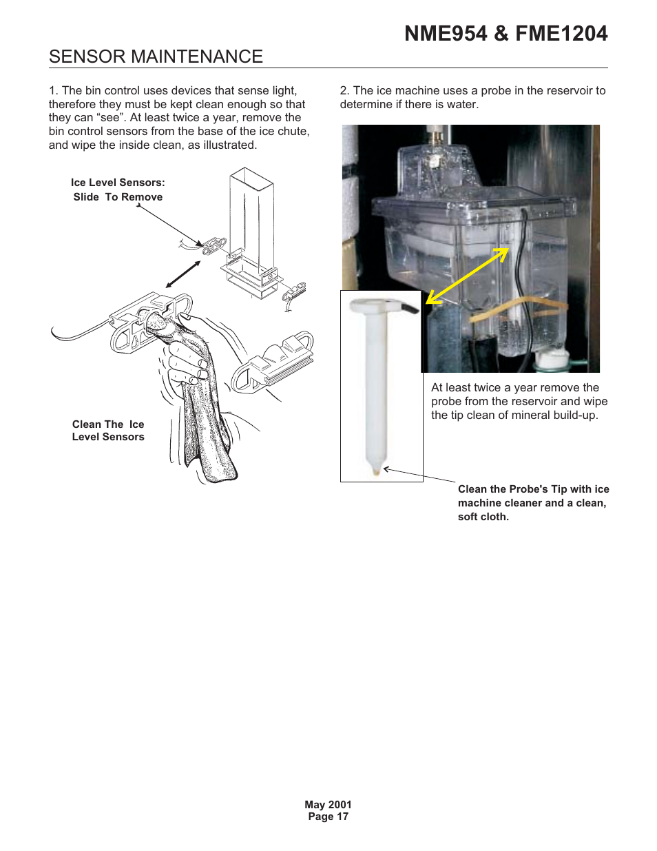 Sensor maintenance | Scotsman NME954 User Manual | Page 17 / 32