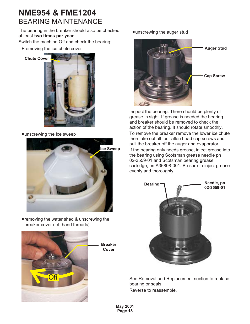 Bearing maintenance | Scotsman NME954 User Manual | Page 18 / 32