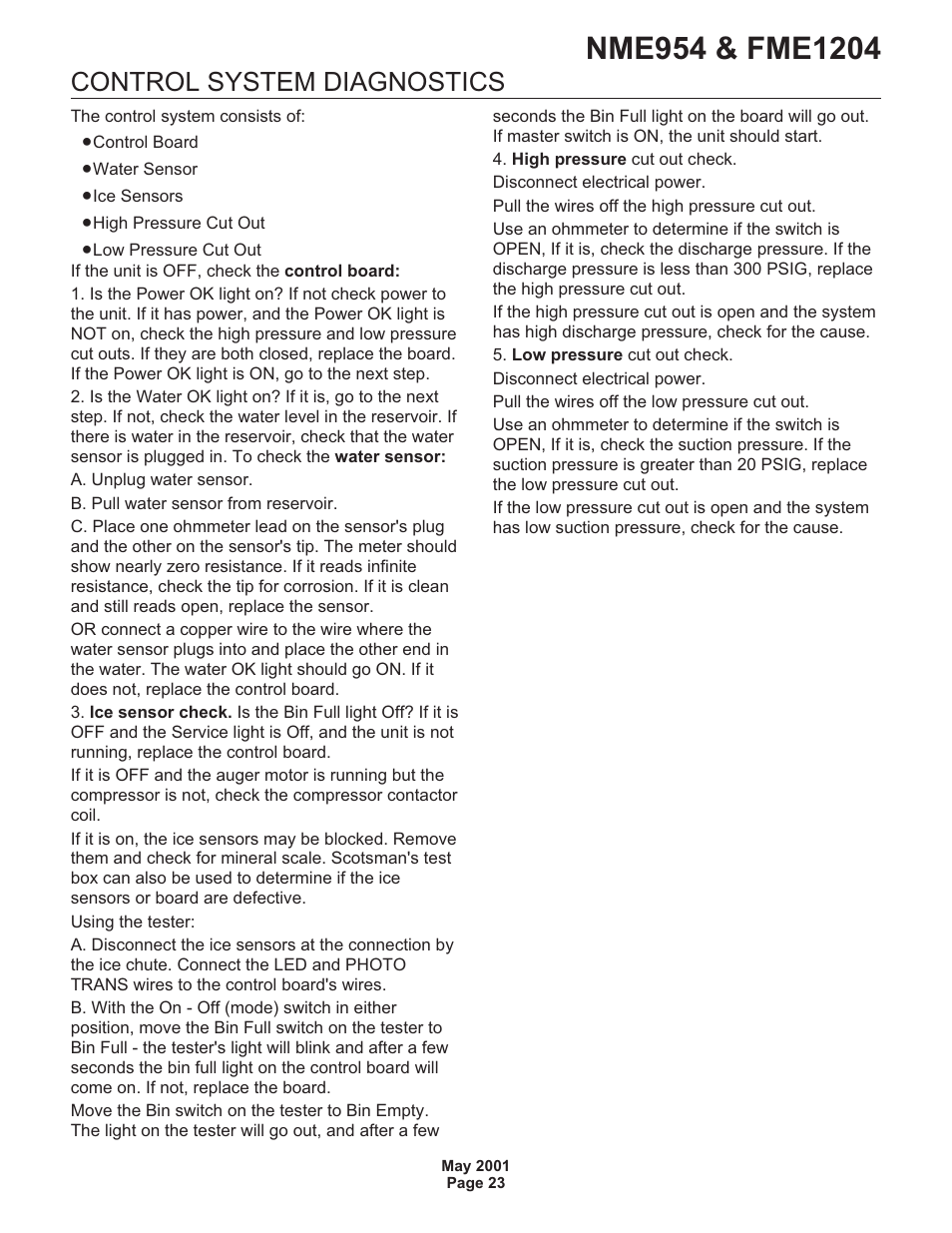 Control system diagnostics | Scotsman NME954 User Manual | Page 23 / 32