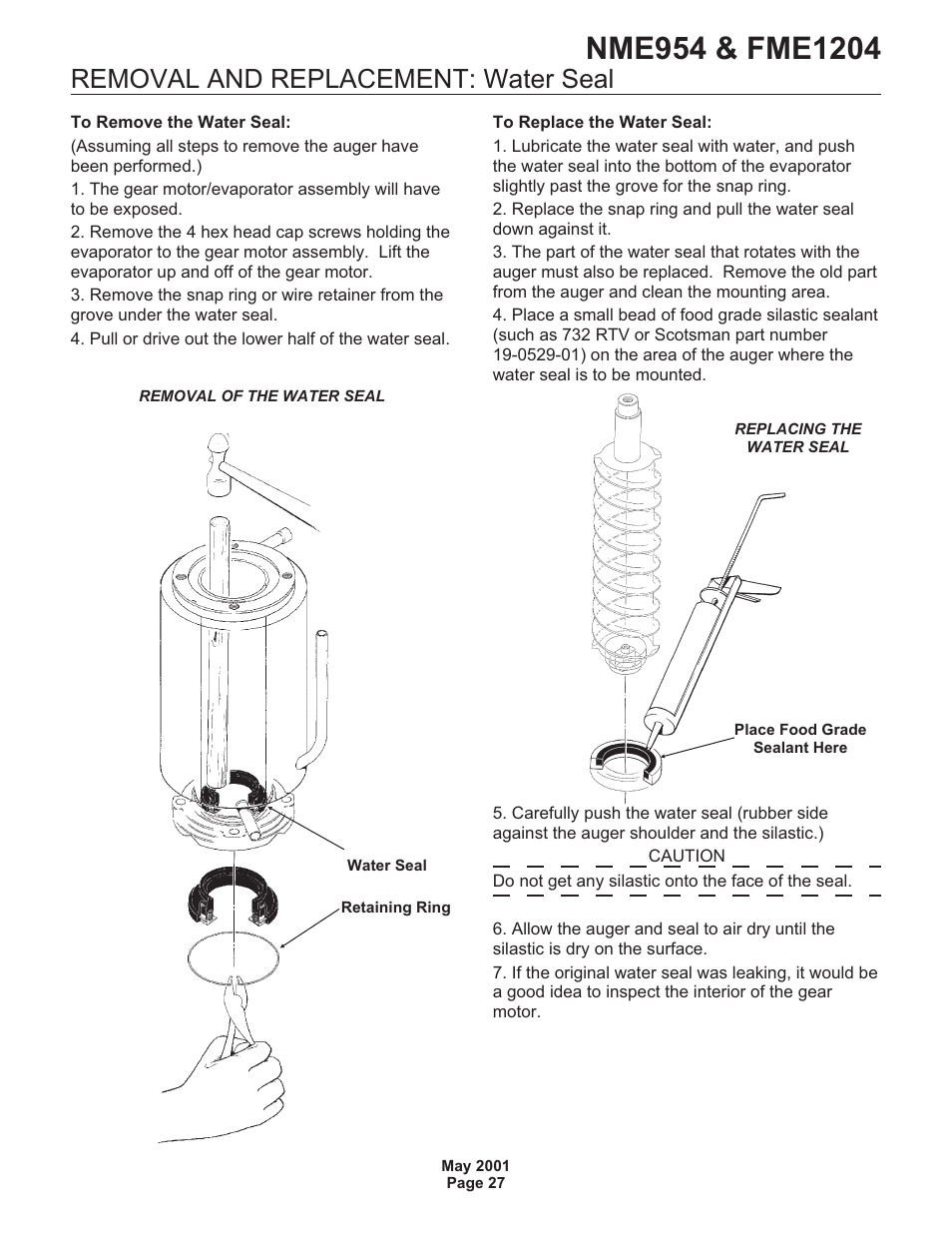 Removal and replacement: water seal | Scotsman NME954 User Manual | Page 27 / 32