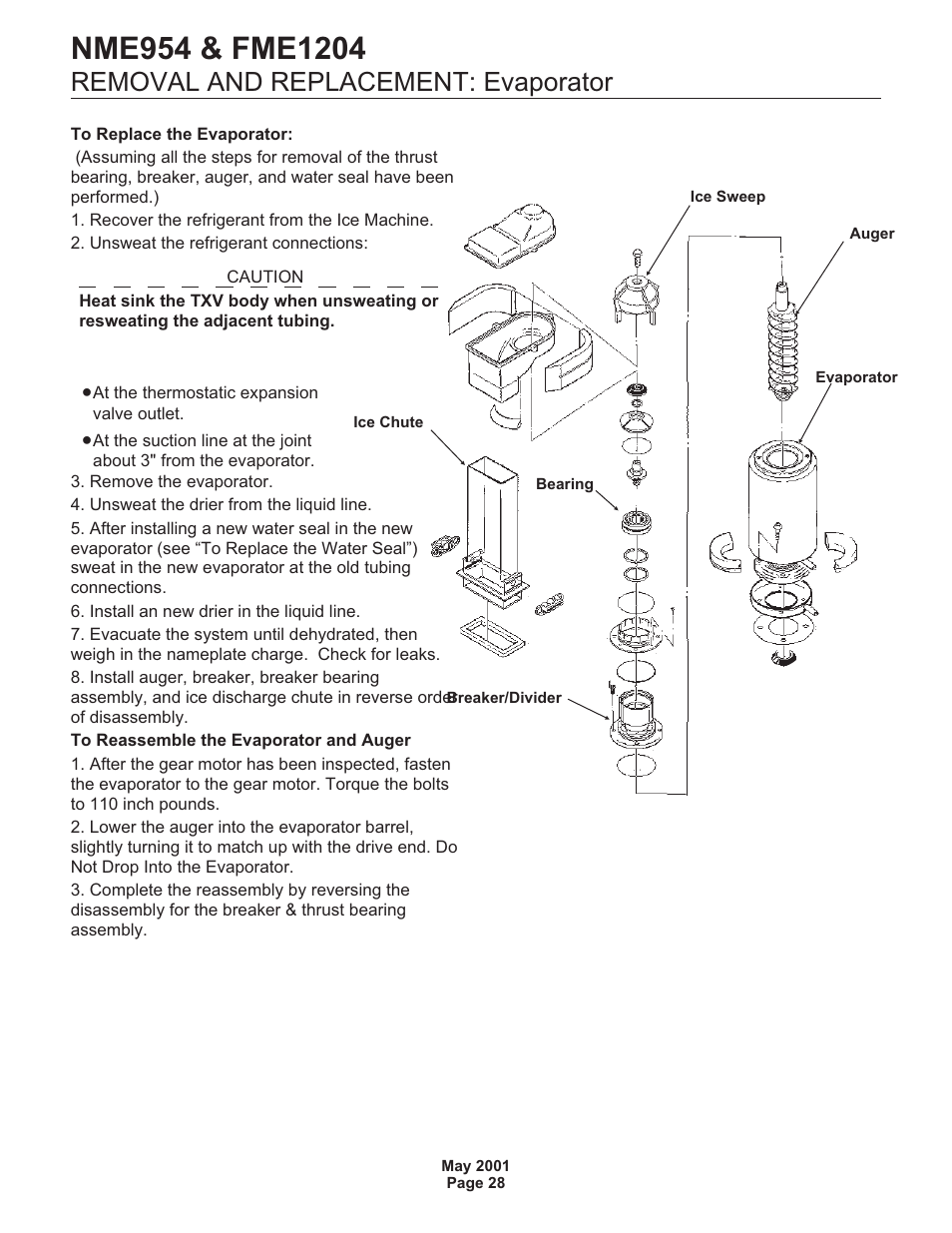 Removal and replacement: evaporator | Scotsman NME954 User Manual | Page 28 / 32