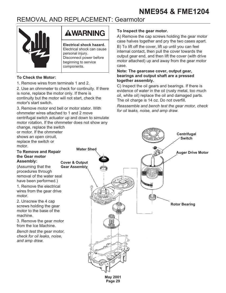Removal and replacement: gearmotor | Scotsman NME954 User Manual | Page 29 / 32