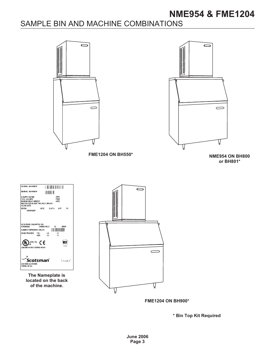 Sample bin and machine combinations | Scotsman NME954 User Manual | Page 3 / 32