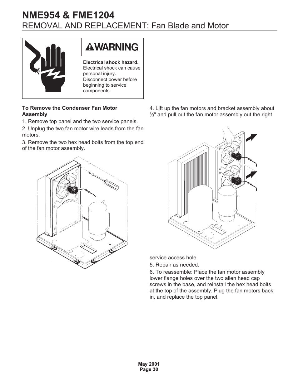 Removal and replacement: fan blade and motor | Scotsman NME954 User Manual | Page 30 / 32