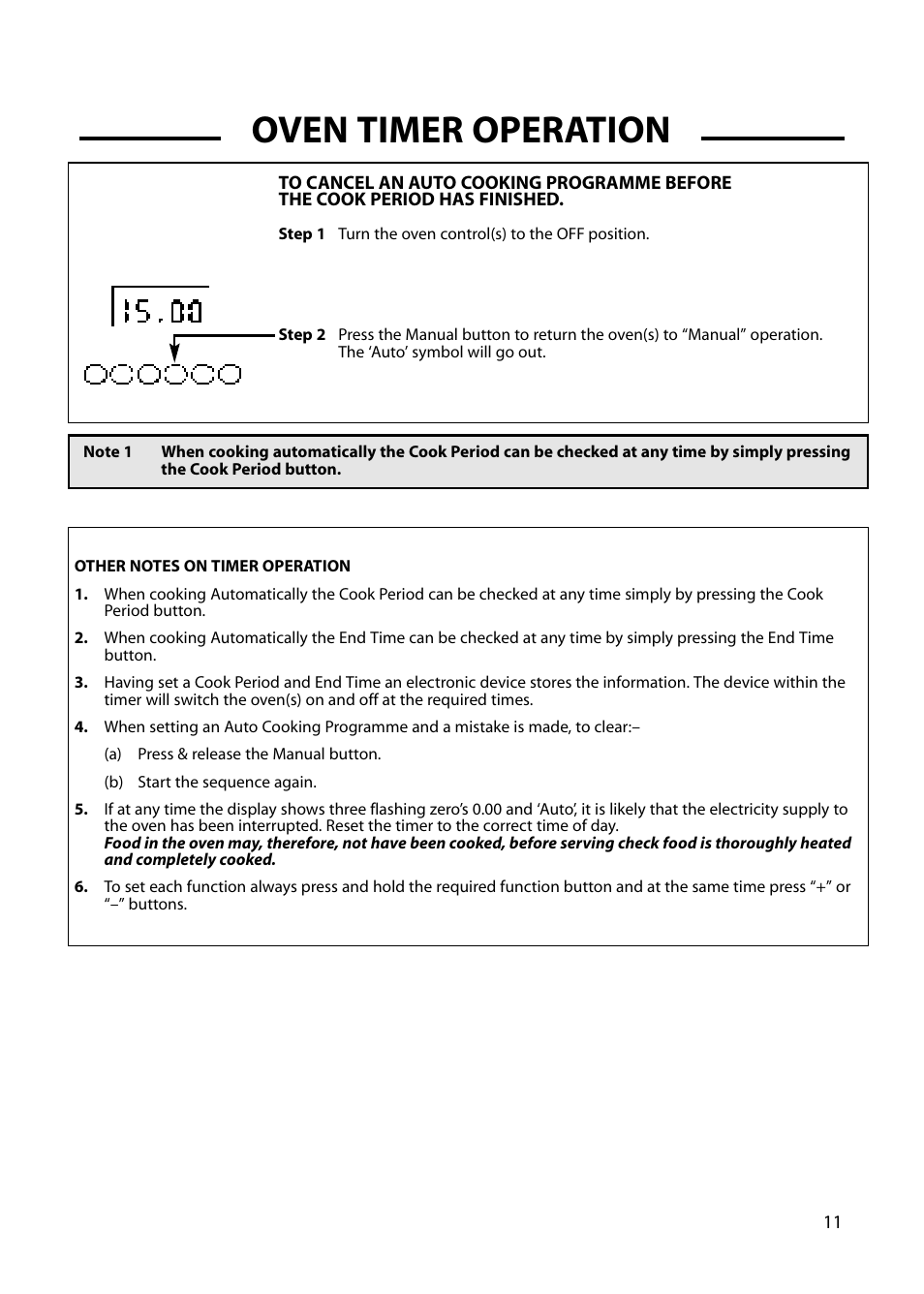 Oven timer operation | Cannon CHICHESTER 10572G User Manual | Page 11 / 36