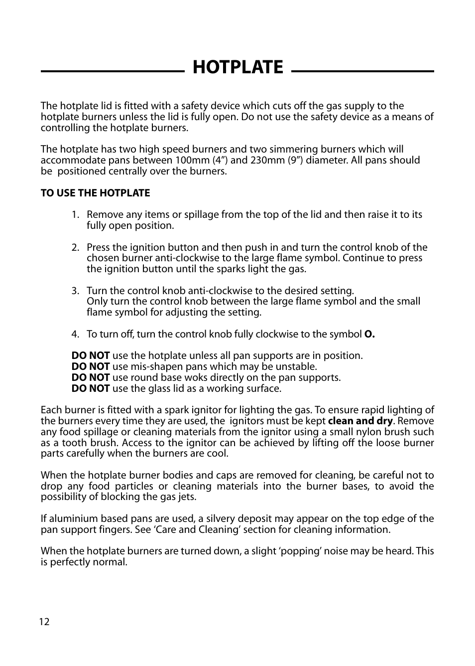 Hotplate | Cannon CHICHESTER 10572G User Manual | Page 12 / 36