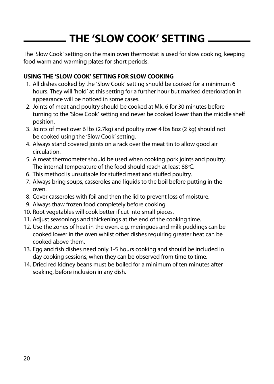 The ‘slow cook’ setting | Cannon CHICHESTER 10572G User Manual | Page 20 / 36