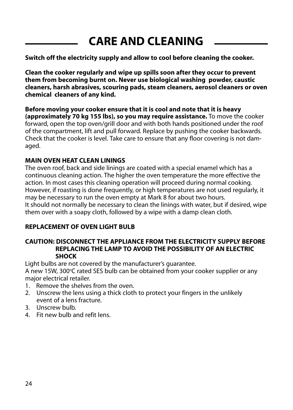 Care and cleaning | Cannon CHICHESTER 10572G User Manual | Page 24 / 36