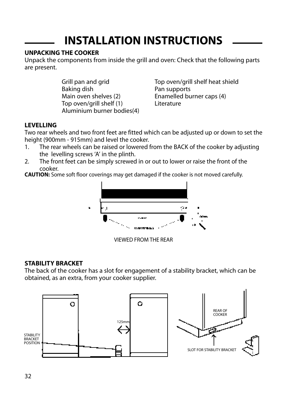 Installation instructions | Cannon CHICHESTER 10572G User Manual | Page 32 / 36