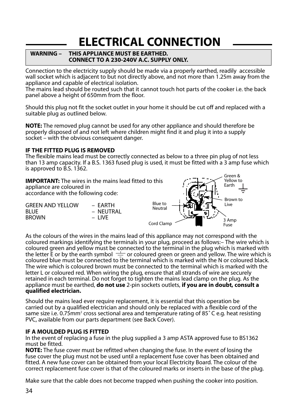 Electrical connection | Cannon CHICHESTER 10572G User Manual | Page 34 / 36