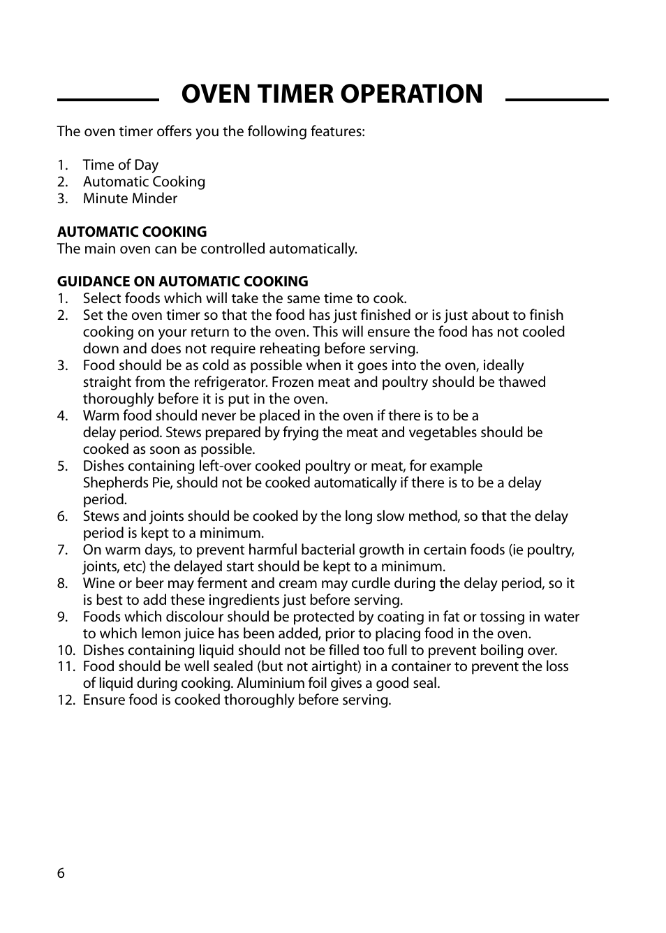 Oven timer operation | Cannon CHICHESTER 10572G User Manual | Page 6 / 36