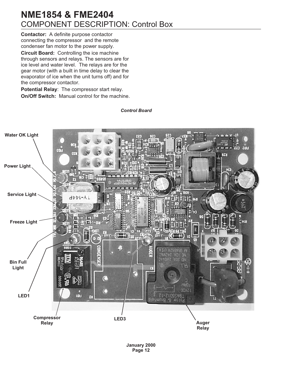 Component description: control box | Scotsman NME1854 User Manual | Page 12 / 32