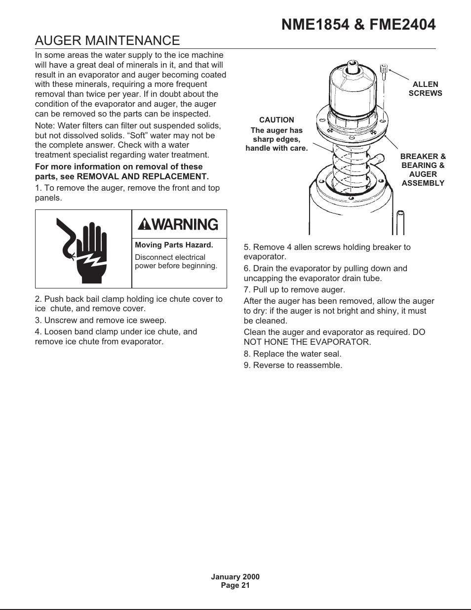 Auger maintenance | Scotsman NME1854 User Manual | Page 21 / 32